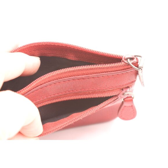 Fossil Red Genuine Leather Mini Coin Purse Wallet Zippers Pockets w/ Key Ring - Picture 3 of 10